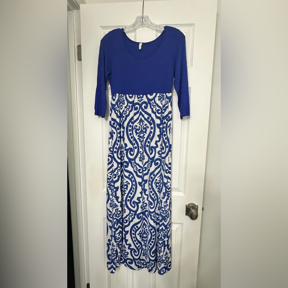 Blue & White Maternity Maxi